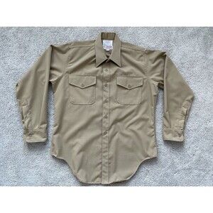 VTG Creighton USMC Beige Men’s Wool Blend Long Sleeve Button Up Shirt 16 33